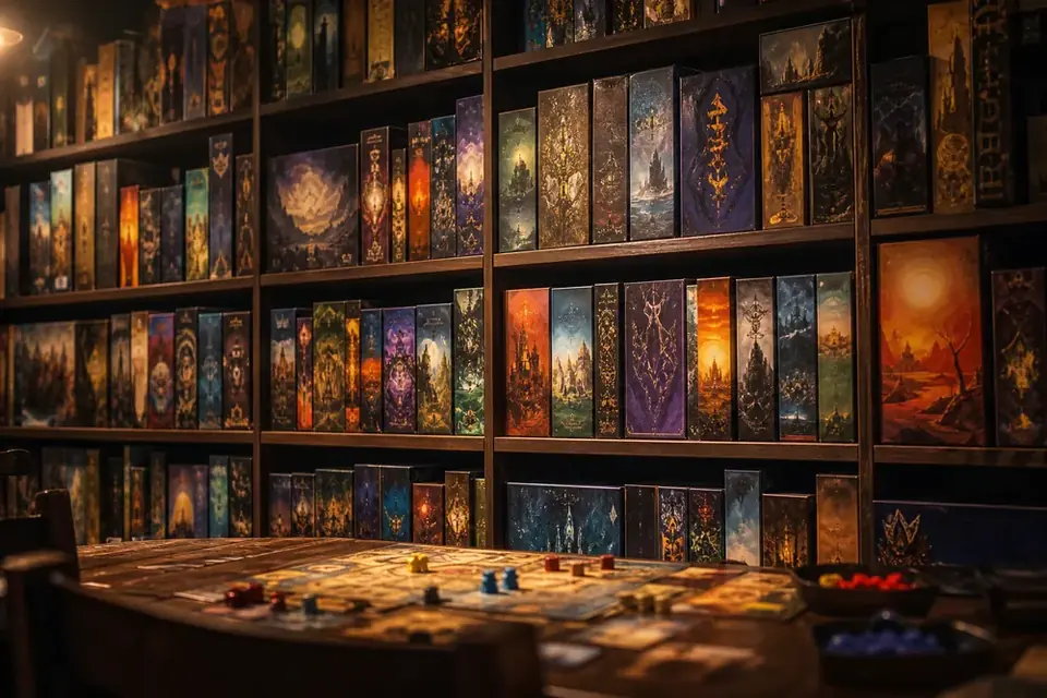 Scaffale colmo di scatole di giochi da tavolo