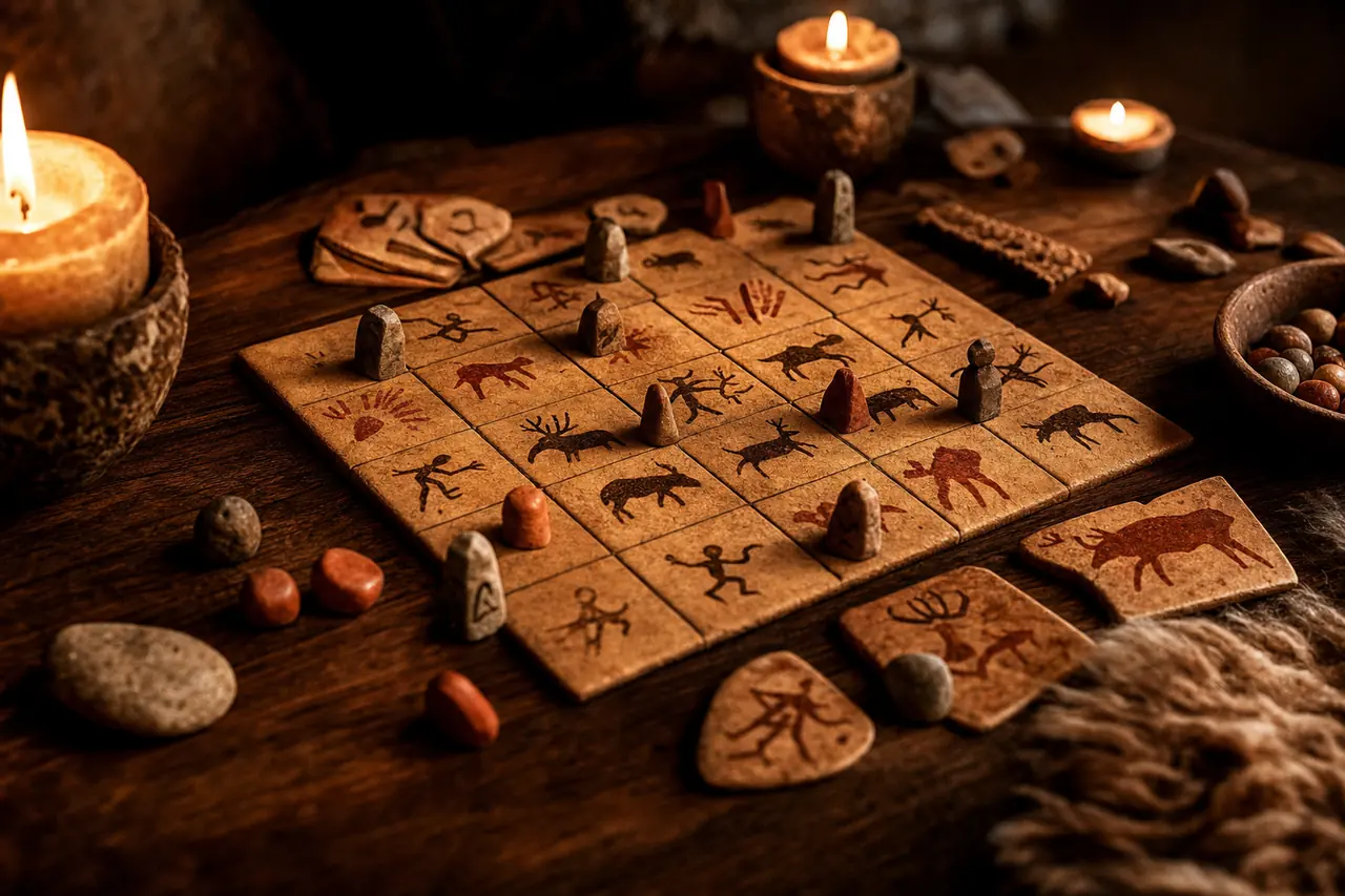Ambientazione di Cavernicoli: il gioco da tavolo preistorico di pitture e trofei