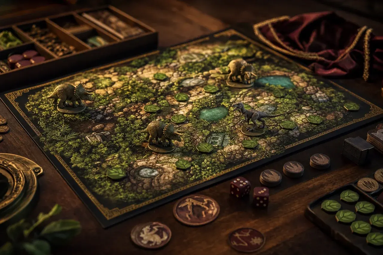 Ambientazione di Jurassic Brunch: il gioco tattico per due con triceratopi e raptor