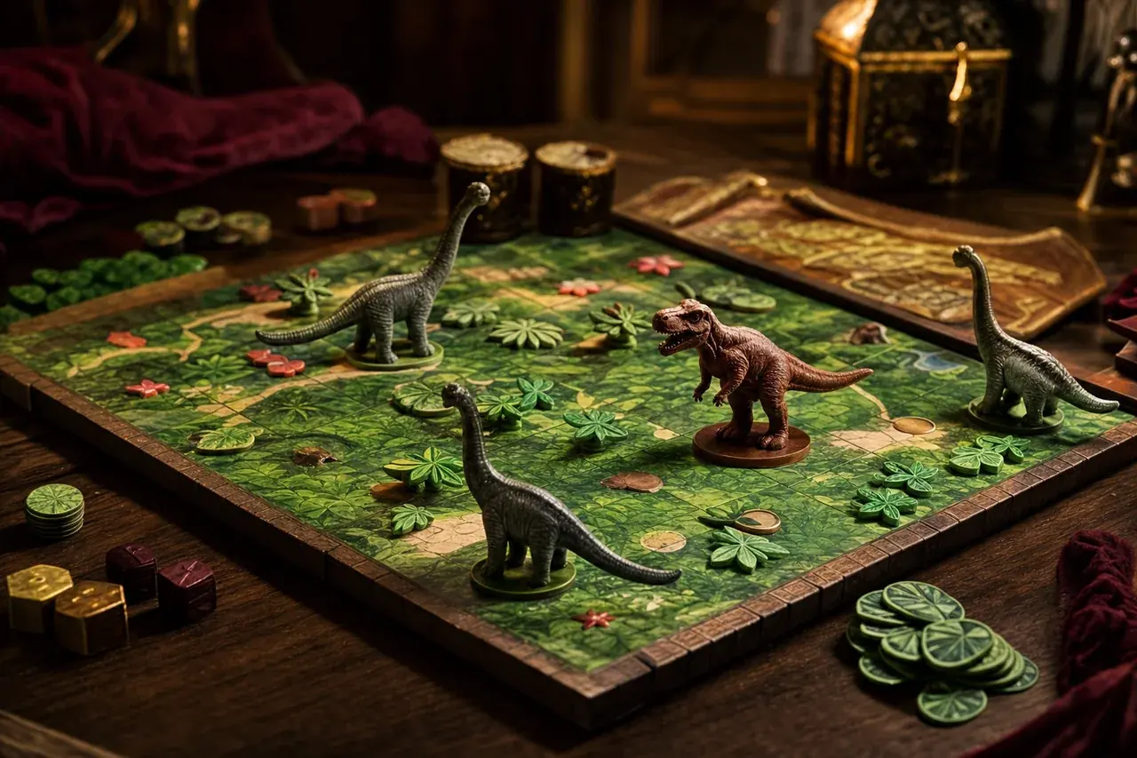 Ambientazione di Jurassic Snack: il gioco da tavolo per due con i dinosauri golosi