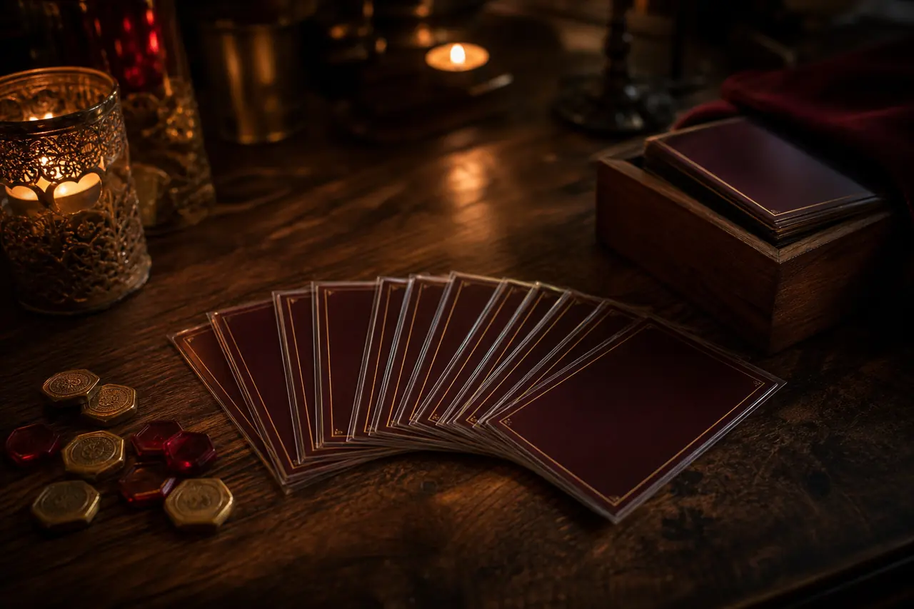 Scena di giochi di carte e living card game a lume di candela