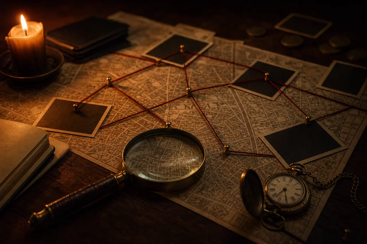 Scena di giochi da tavolo investigativi