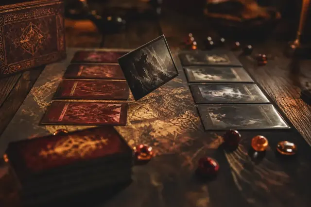 Duello di living card game con carte in bustine protettive