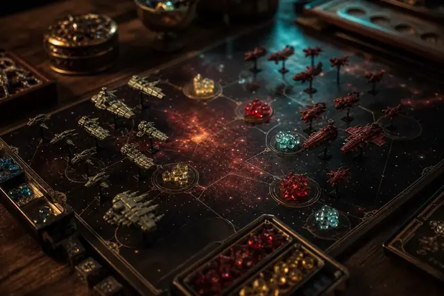 Gioco da tavolo di fantascienza con astronavi in miniatura